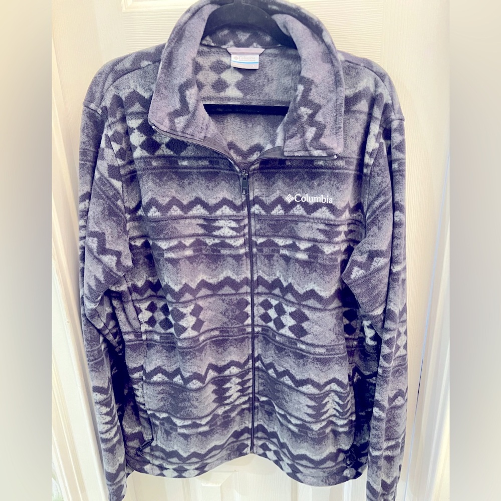 Columbia Mens Jacket Long Sleeves Zip Up Fleece Print Outdoor Purple Large